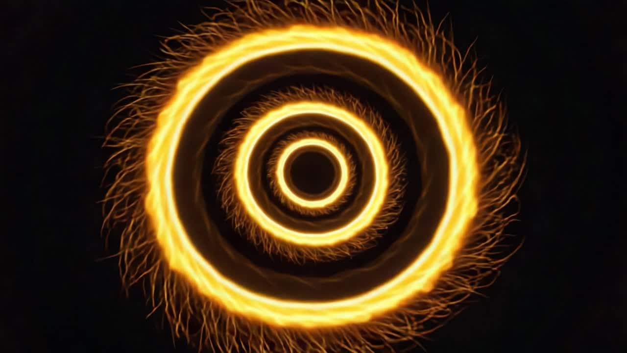 A Captivating Journey Through Radiant Golden Circles: Exploring the Dynamic Patterns of Light and Energy in a Vivid Visual Display of Fiery Compositions