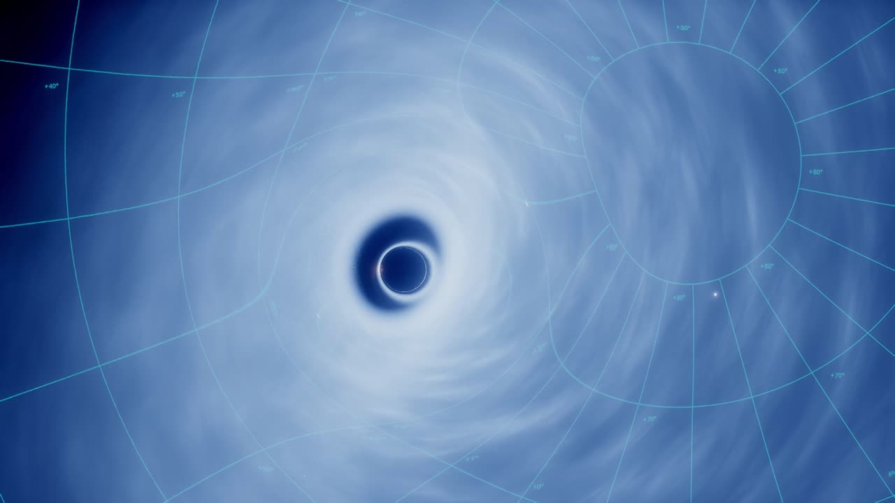 사기자리 또는 블랙홀은 외계 공간에서 천천히 움직이는 몇 가지 그래픽 그리드를 가지고 있습니다.