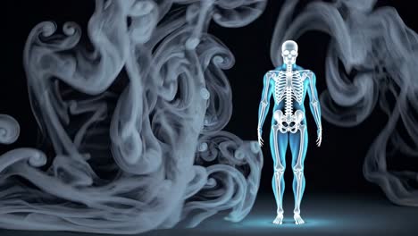 human skeleton with smoke