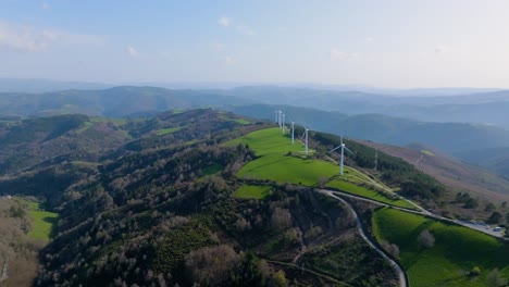 scenic aerial view of fonsagrada wind farm in castroverde, lugo, galicia, spain