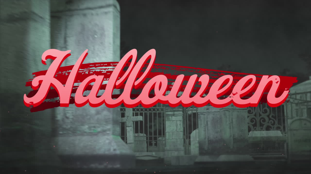 밤에 묘지 위의 할로윈의 애니메이션