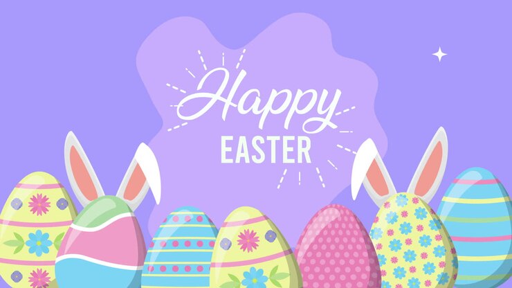 happy easter animated card with eggs painted and lettering