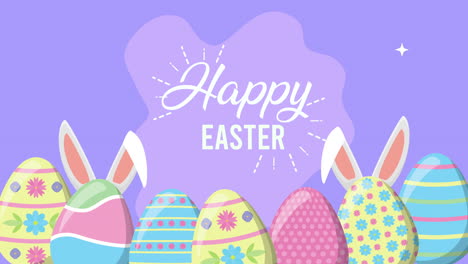 happy easter animated card with eggs painted and lettering