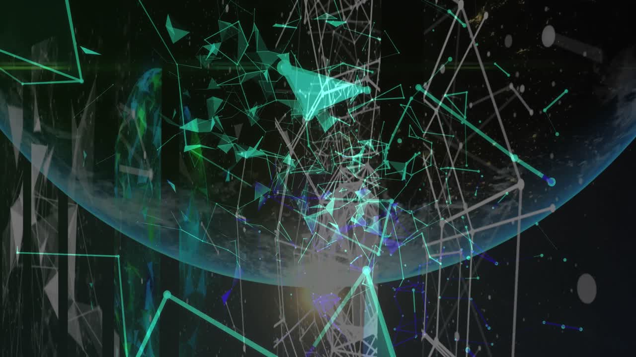 red de conexiones y plexo flotando sobre un globo contra un fondo negro