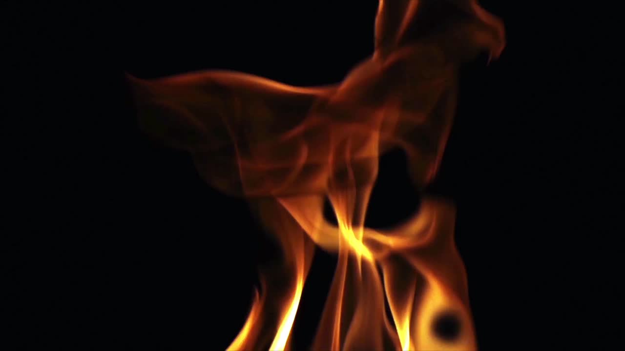 Fiamme dinamiche danzanti su sfondo nero