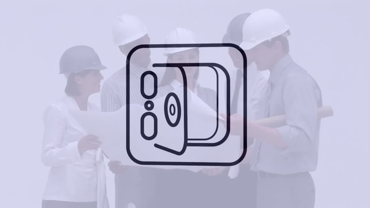 animación de la apertura de la bóveda, signo de dólar en patrón abstracto, diversos ingenieros discutiendo el plan