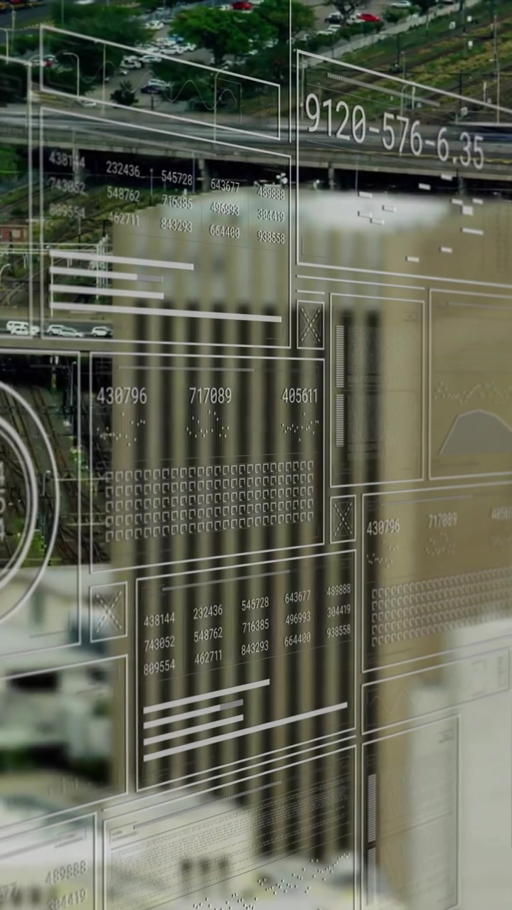 Animation of statistics and data processing over cityscape