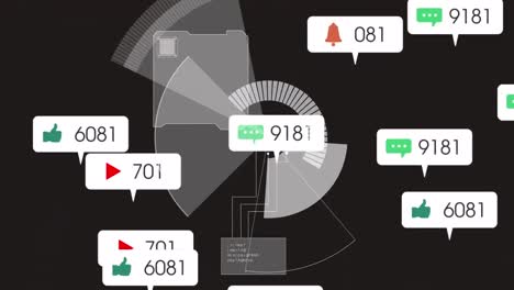 Animation-Von-Social-Media-Netzwerksymbolen-über-Rundem-Scanner-Vor-Grauem-Hintergrund