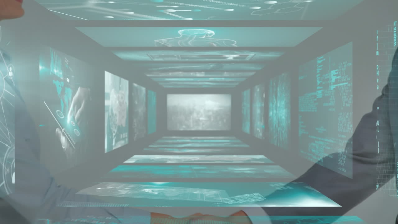 비즈니스맨의 손짓을 통해 움직이는 스크린의 애니메이션