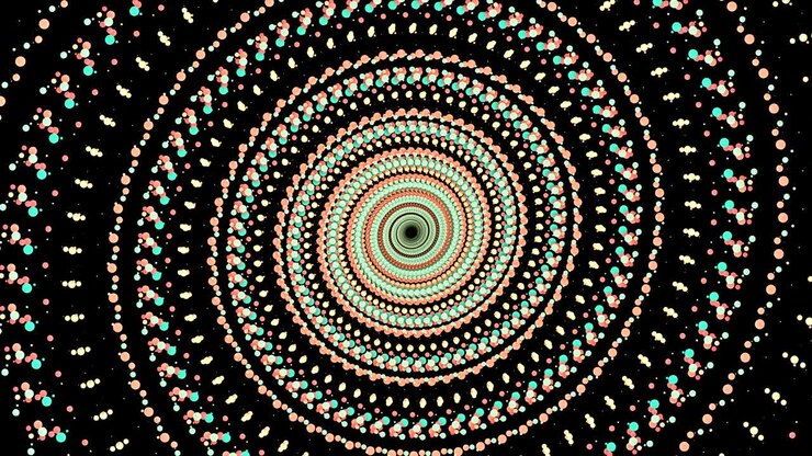 Clip video animata astratta con particelle rotanti