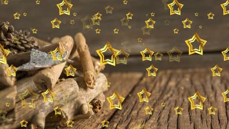 Animation-of-stars-falling-over-pine-cones-at-christmas