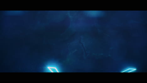 Rocky landscape with huge blue light portal structures