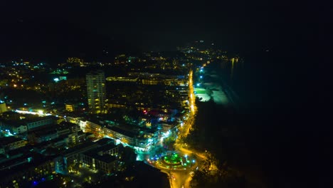 night illuminated phuket island beach town traffic road circle aerial panorama 4k time lapse thailand