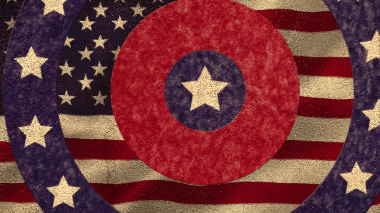 파란색과 빨간색 원을 가진  ⁇ 색 별을 돌리는 미국  ⁇ 발