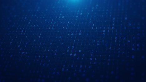 digital motion graphic glowing binary digits arranged across grid surface futuristic code pattern