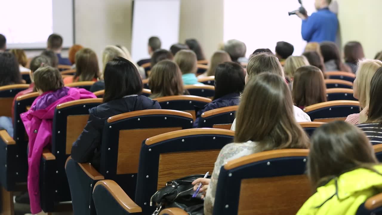 Classmates Sitting In Classroom During Lecture. VINNITSA, UKRAINE, APRIL 2017: Education process at professor lecture in audience at university