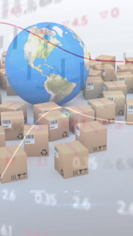animación del procesamiento de datos financieros en globos y cajas de cartón