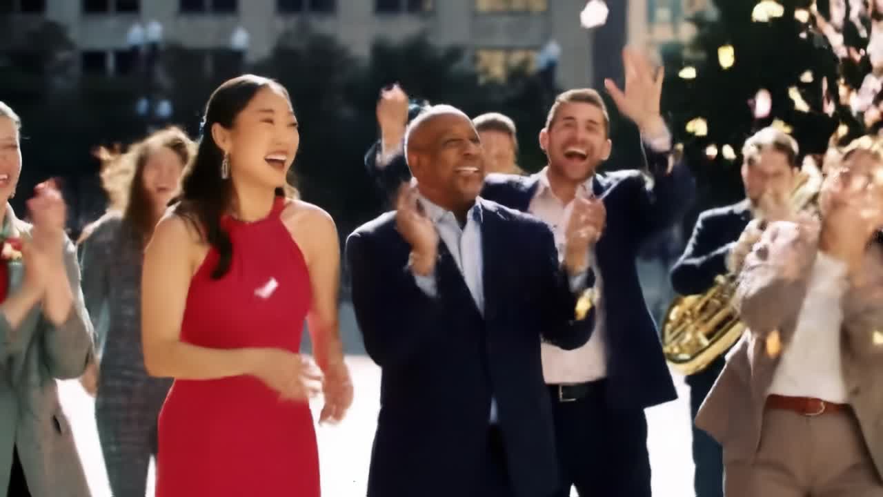 A Celebratory Gathering of Joyful Individuals Engaging in Lively Applause Amidst a Vibrant Outdoor Setting with Music and Confetti