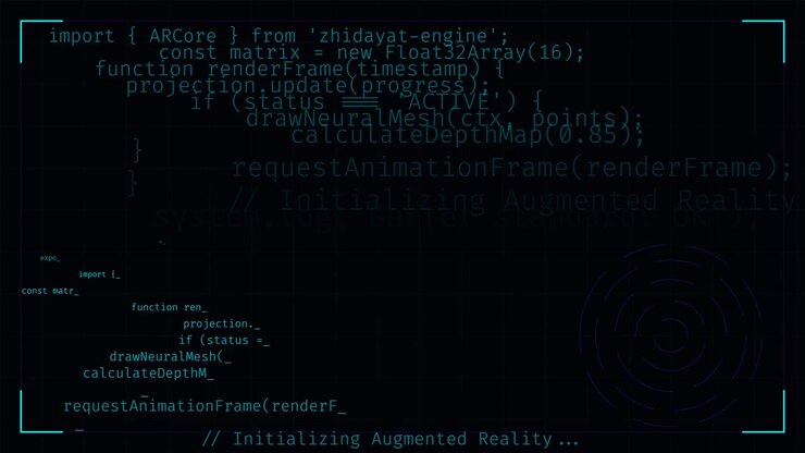 Augmented Reality Software Code Scrolling on Dark Screen