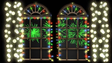 Animación-De-Ventanas-Con-Coloridas-Luces-Navideñas-Y-Fuegos-Artificiales-En-El-Cielo-Nocturno