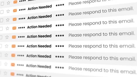 email inbox with "action needed" messages