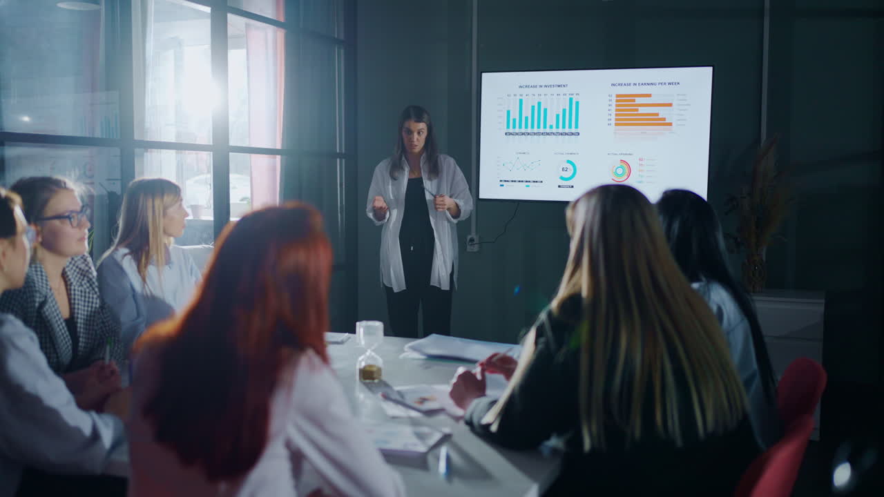 Business meeting with presentation and women team in office
