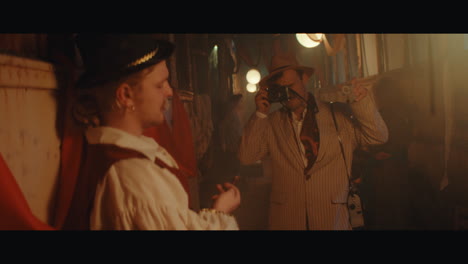 a man walks through the gypsy circus camp