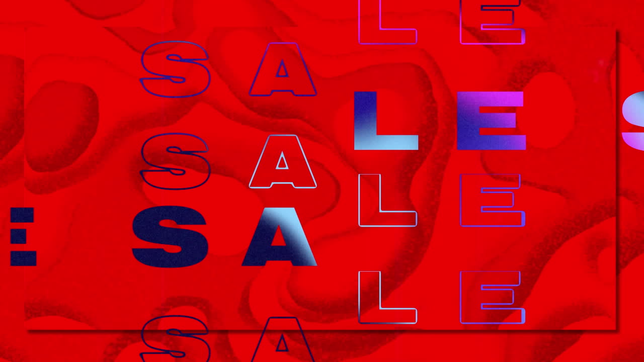 animación del texto de mega venta sobre un fondo líquido de colores