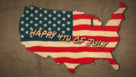 Konfetti-Fällt-über-Den-Text-„Happy-4.-Juli“-Und-Das-Design-Der-Amerikanischen-Flagge-über-Der-US-Karte-Auf-Grauem-Hintergrund