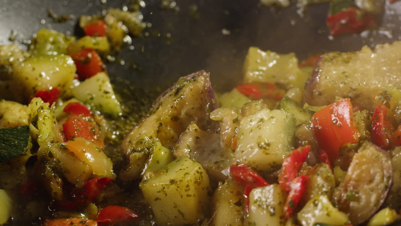 Cooking Vegetables in a Wok with Pesto