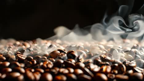 a pile of coffee beans with smoke coming out of them