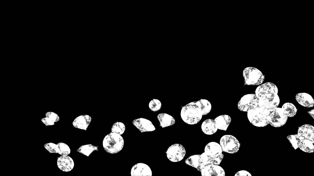Abstract animation of falling diamonds left slow motion black background 3d 4k presentation christms