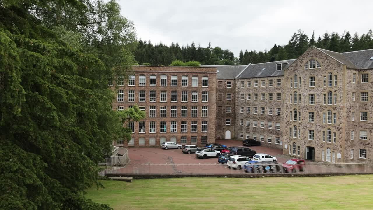 Wide angle shot of the New Lanark Mill Hotel in the UNESCO New Lanark