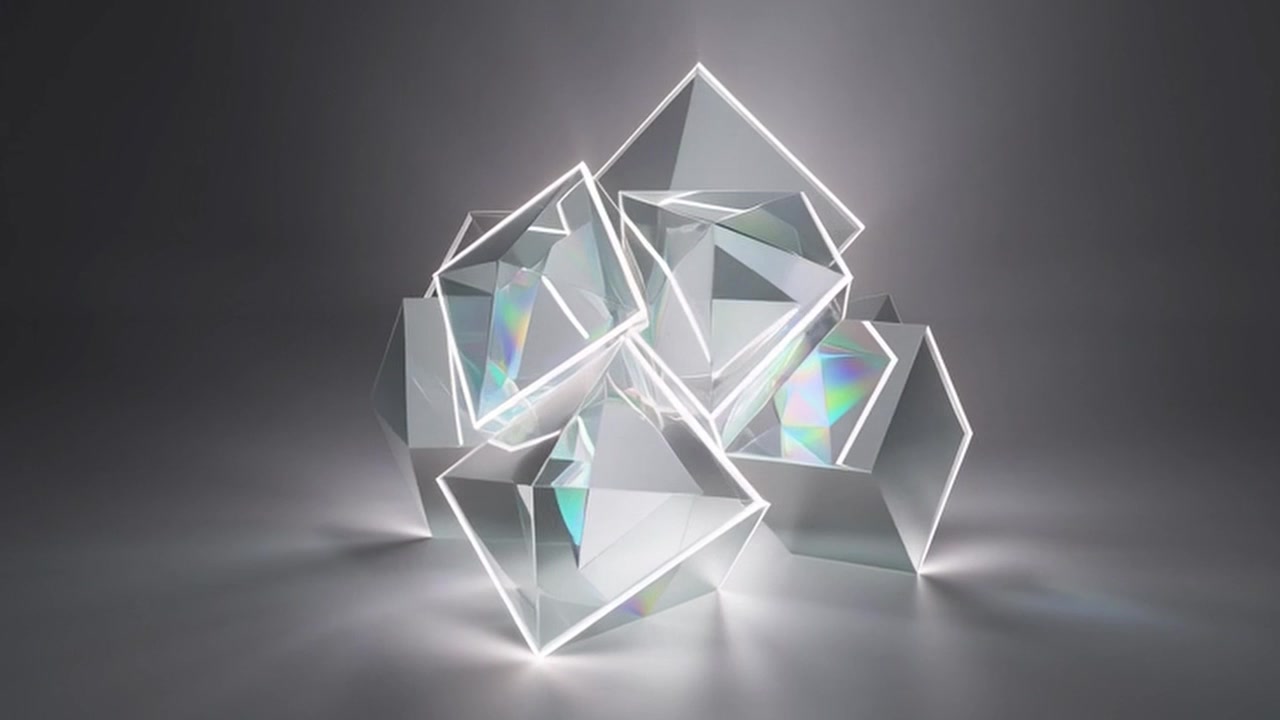 Abstract Rotating Glass Geometric Shapes with Glowing Edges