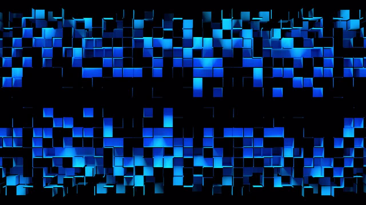 Abstract strips of square mosaic cells on black background