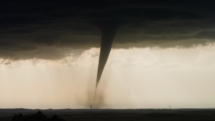 Twister Spinning Across Prairie During Intense Severe Weather