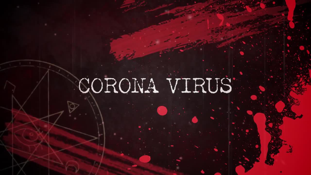 animación de las palabras coronavirus escritas sobre salpicaduras rojas de pintura con coronavirus pandemic spr