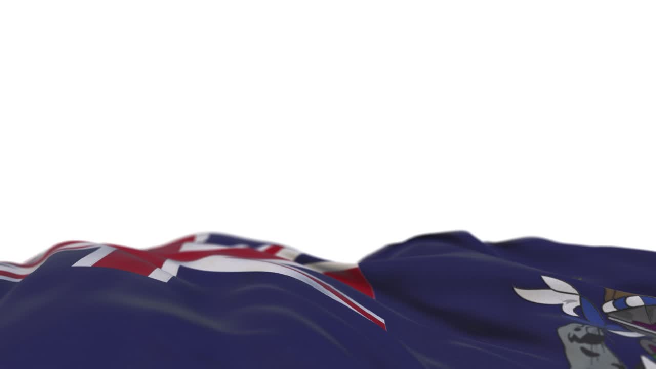 georgia sur y las islas sándwich del sur bandera de tela ondeando en el bucle del viento. georgia sórdida y las isles sádwich del sur bordado estampado bandera de tela balanceándose en la brisa. fondo blanco medio lleno. lugar para texto. bucle de 20 segundos.