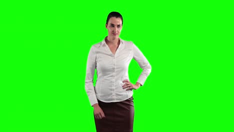 Animation-of-a-Caucasian-woman-in-suit-in-a-green-background