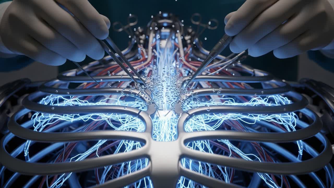 A Mesmerizing Exploration of Cybernetic Organic Structures: Showcasing the Intricate Fusion of Technology and Biology Through Electric Currents and Surgical Precision