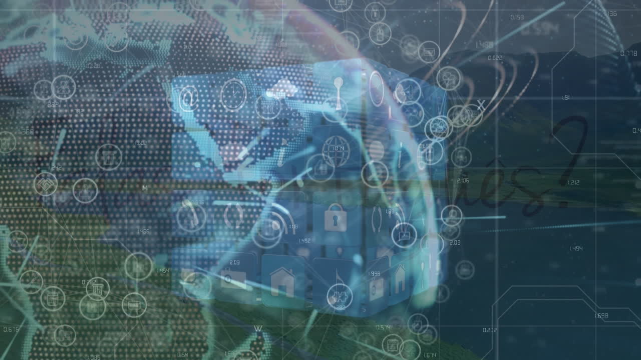 Animation of globe and network of connections over landscape