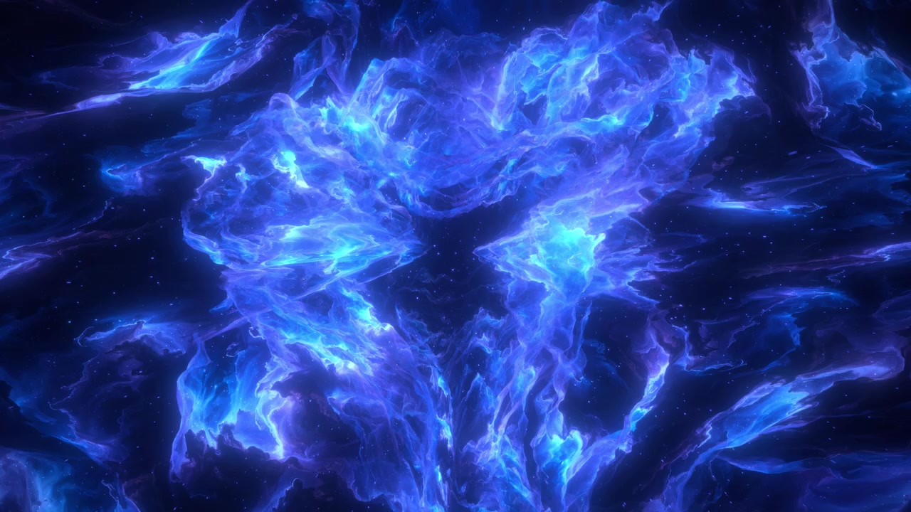 Nebulosa cosmica blu intenso con gas vorticoso e stelle