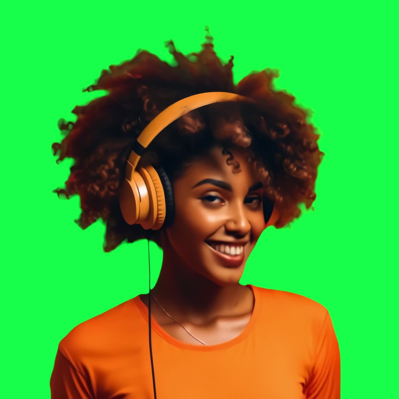 Donna allegra che si gode un'animazione musicale, video 4K trasparente, green screen