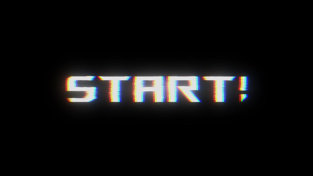 Retro digital start visual with bright glitch text empty space and distorted arcade style for game