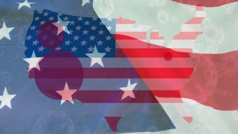 Animation-Eines-Landes-Mit-Amerikanischer-Flagge-über-Virensymbolen