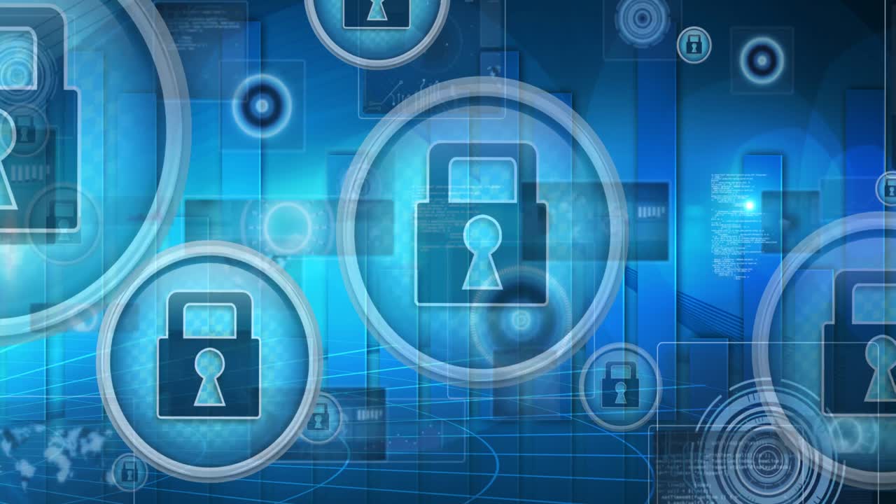 Animation of data processing over blue background
