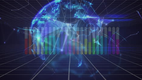 animation of statistics processing over globe and connections