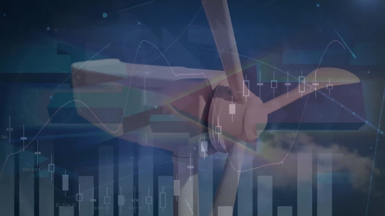 풍력 공장 위의 데이터 처리 애니메이션