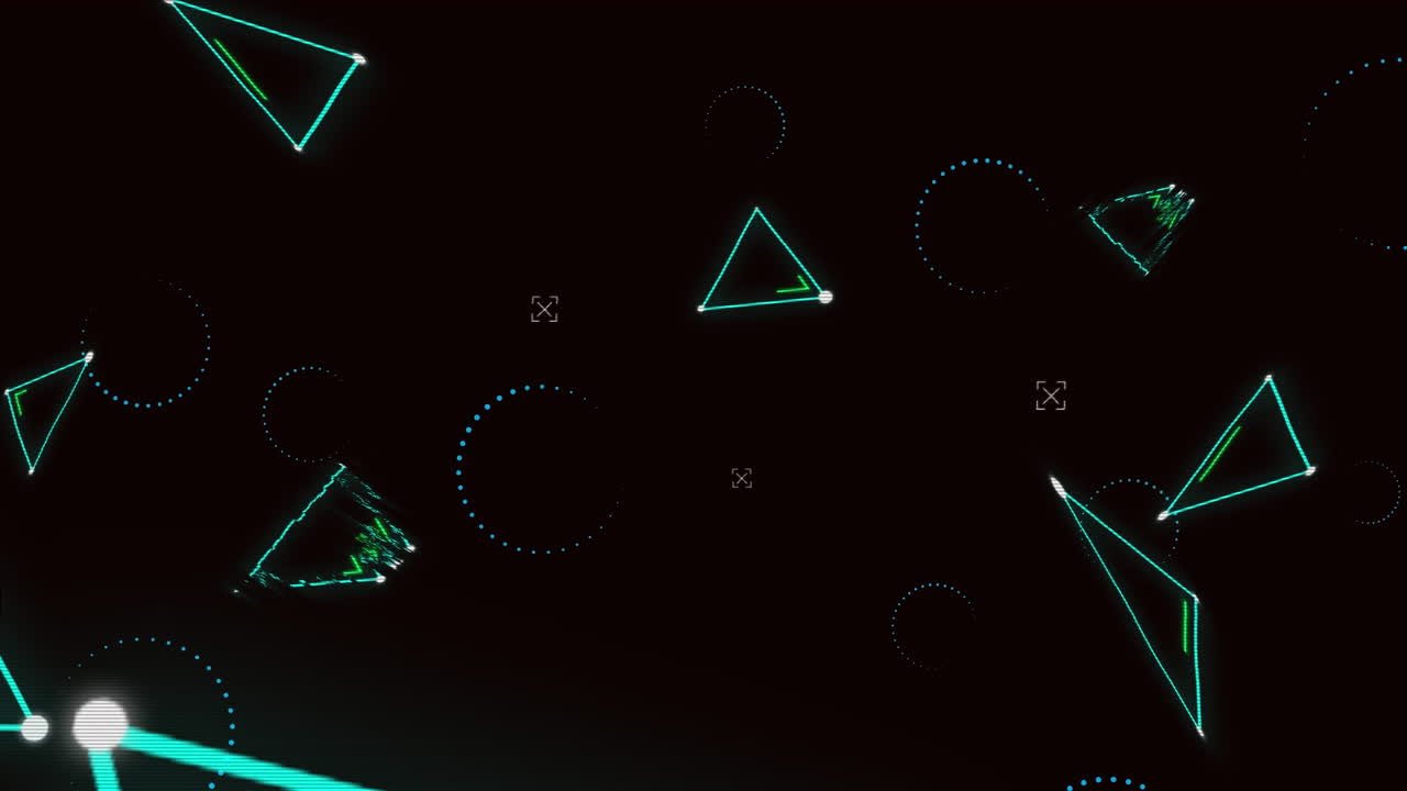 múltiples formas de triángulo de neón que se mueven contra un fondo negro