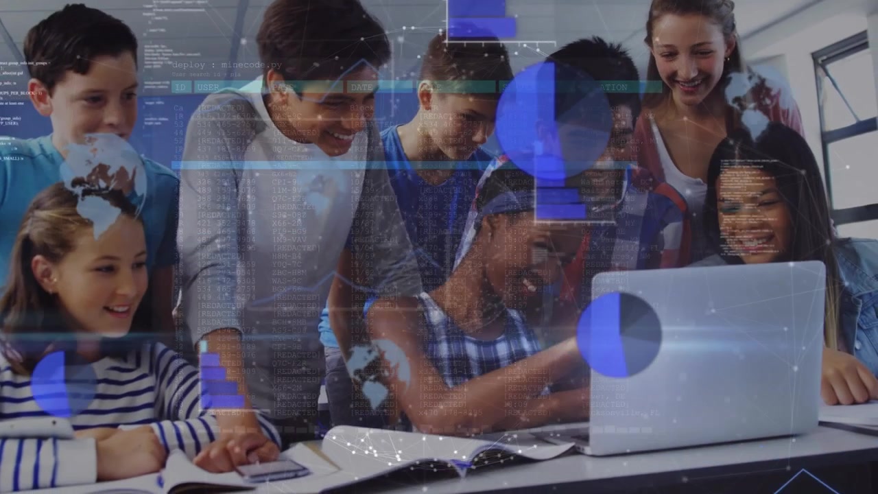 Diverse Students Learning with Laptop and Digital Data Overlays